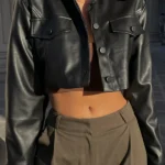 Faux Black Leather Cropped Jacket