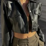 Faux Cropped Black Leather Jacket