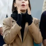 French Open Lily Collins Beige Blazer