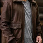 Front Mens Flight Leather Brown Jacket