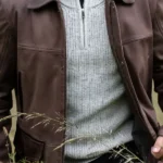 Garth Collared Brown Leather Coat