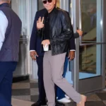 George Clooney Black Leather Jacket front