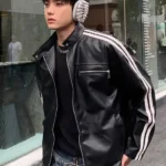 Korean Style Striped Casual Leather Jacket