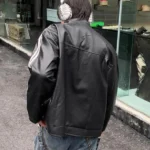 Korean Style Striped Casual PU Leather Jacket Back