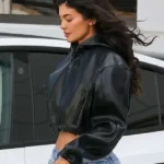 L.A Kylie Jenner Cropped Black Leather Jacket