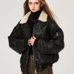 Lamb Wool Collar Leather Jacket
