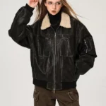 Leather Jacket with Lamb Wool Collar