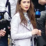 Lily Collins Emily in Paris Leather Jacket