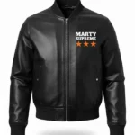 Marty Supreme Orange and Black Leather Jacket