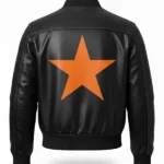 Marty Supreme Orange and Black Leather Jacket Back