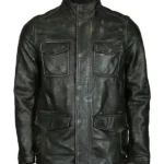 Matt Patch Pocket Biker Leather Jacket