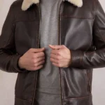Mens Beckhall Leather Brown Shearling Aviator Jacket