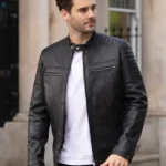 Mens Biker Style Black Leather Jacket