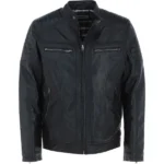 Mens Biker Style Black Leather Jacket Front