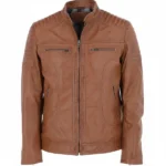 Mens Biker Style Brown Leather Jacket Front