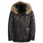 Mens Black Sheepskin Lined Leather Jacket front