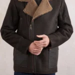 Mens Britannia Asymmetric Brown Sheepskin Coat front