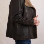 Mens Britannia Asymmetric Zip Brown Sheepskin Coat