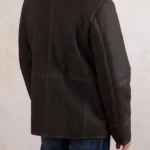 Mens Britannia Asymmetric Zip Brown Sheepskin Coat back