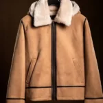 Mens Bronco Hooded Jacket Camel Brown Front