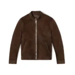 Mens Brown Racer Suede Leather Jacket Front