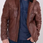 Mens Burnmoor Brown Leather Jacket front
