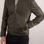 Mens Calder Green Leather Jacket front