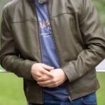 Mens Calder Leather Green Jacket front