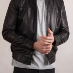 Mens Cotehall Black Leather Jacket front