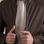 Mens Crook Brown Leather Jacket front