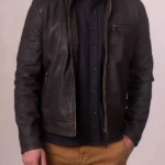 Mens Crookshaw Dark Brown Leather Jacket front