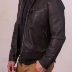 Mens Crookshaw Dark Brown Leather Jacket side