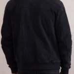 Mens Dalston Navy Suede Leather Bomber Jacket back