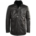 Mens Dark Brown lined Leather Jacket front