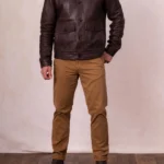 Mens Embleton Brown Leather Jacket front