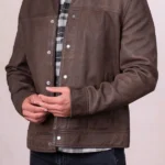 Mens Endmoor Brown Leather Jacket front