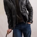 Mens Gosforth Black Leather Jacket front