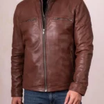 Mens Gosforth Brown Leather Jacket front