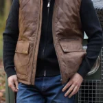 Mens Grike Brown Leather Gilet front