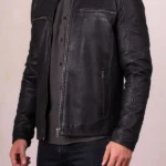 Mens Harker Black Leather Jacket front