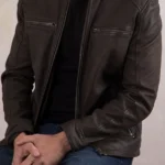 Mens Harker Brown Leather Jacket front