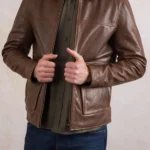 Mens Hesket Brown Leather Jacket