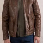 Mens Hesket Brown Leather Jacket front
