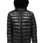 Men's Hooded Leather Puffer Jacket