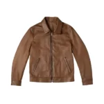 Mens Keanu Leather Brown Jacket Front