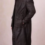 Mens Kielder Brown Long Leather Coat side