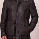 Mens Kielder Long Brown Leather Coat front