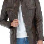 Mens Leather Coat Brown Nevada Timber Front