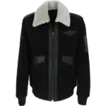 Mens Luxury Sheepskin Black Pilot Suede Leather Jacket front