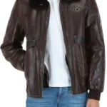 Mens Luxury Sheepskin Brown Leather Pilot Jacket
